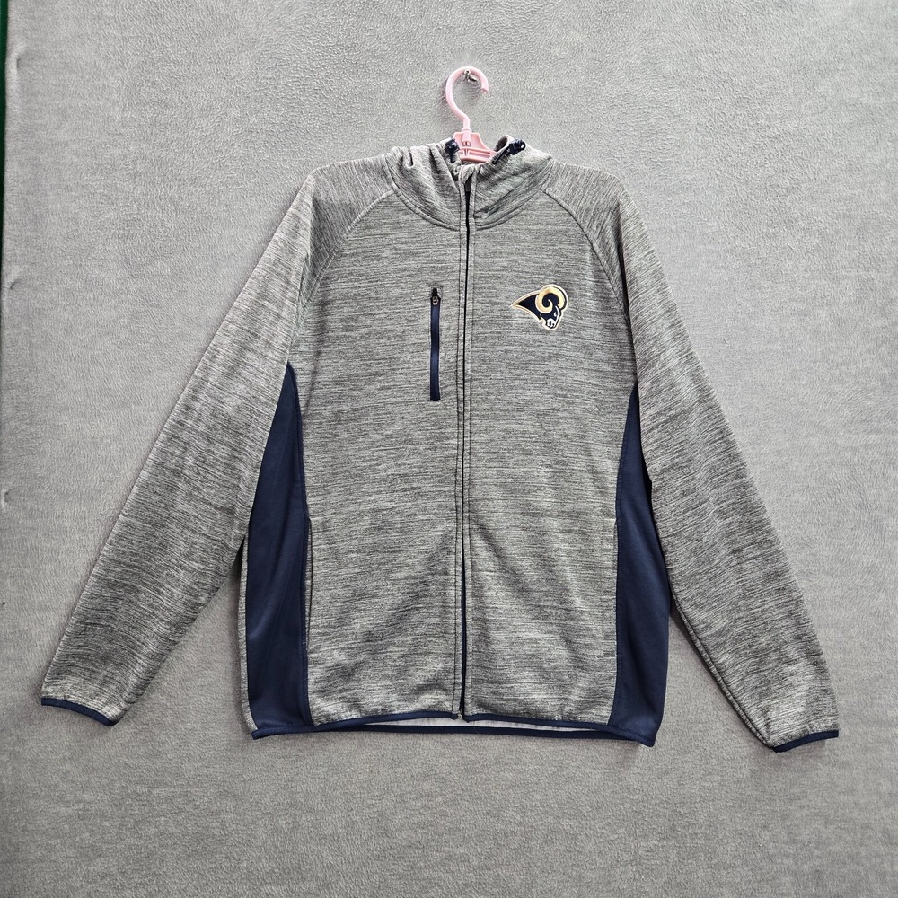 Los Angeles Rams Men Sweatshirt XL Gray Hoodie Full Zip Pockets Logo Embroidered